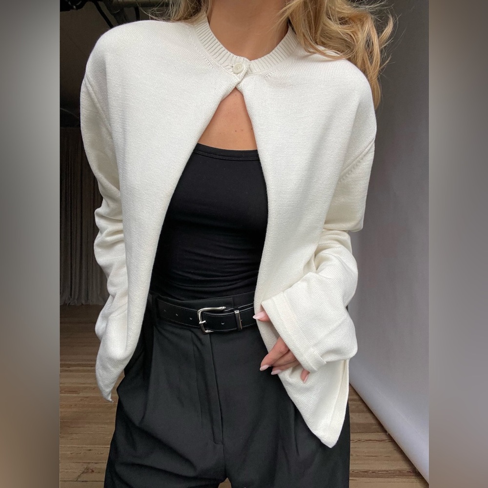 Djerf Avenue Button Up Cardigan Cream Size M